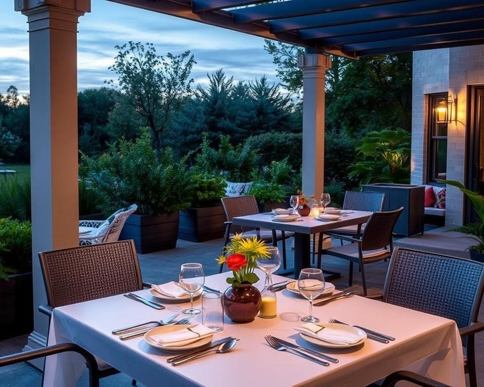 Outdoor-Esszimmer mit stilvollen Outdoor-Möbeln Outdoor-Esszimmer mit stilvollen Outdoor-Möbeln