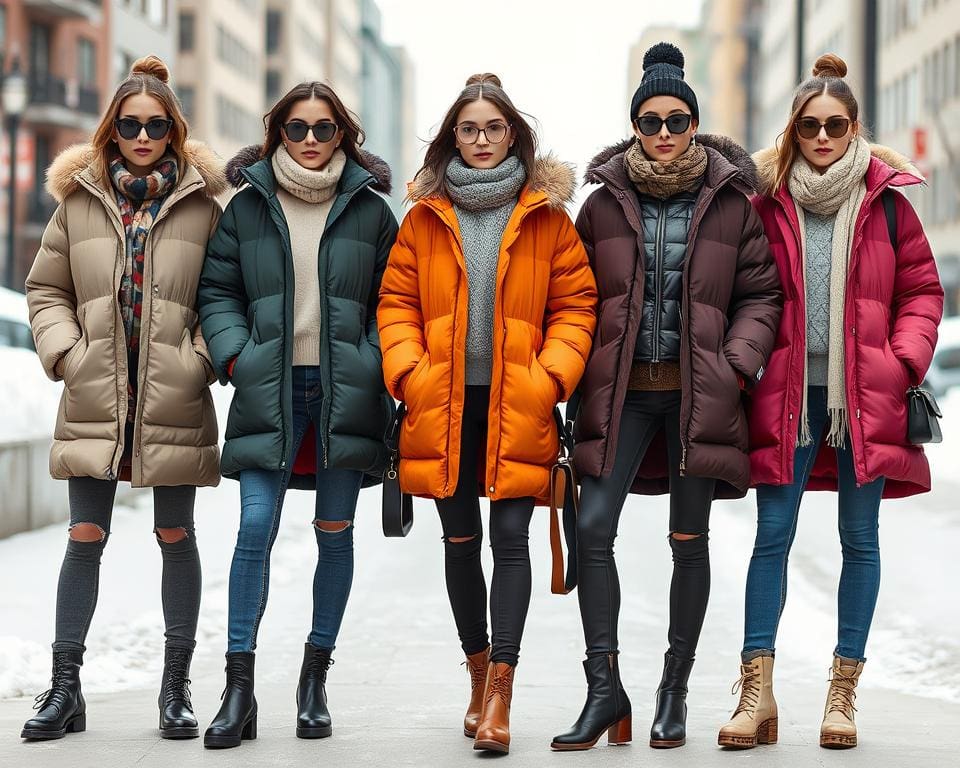 Pufferjacken in modischen Winteroutfits