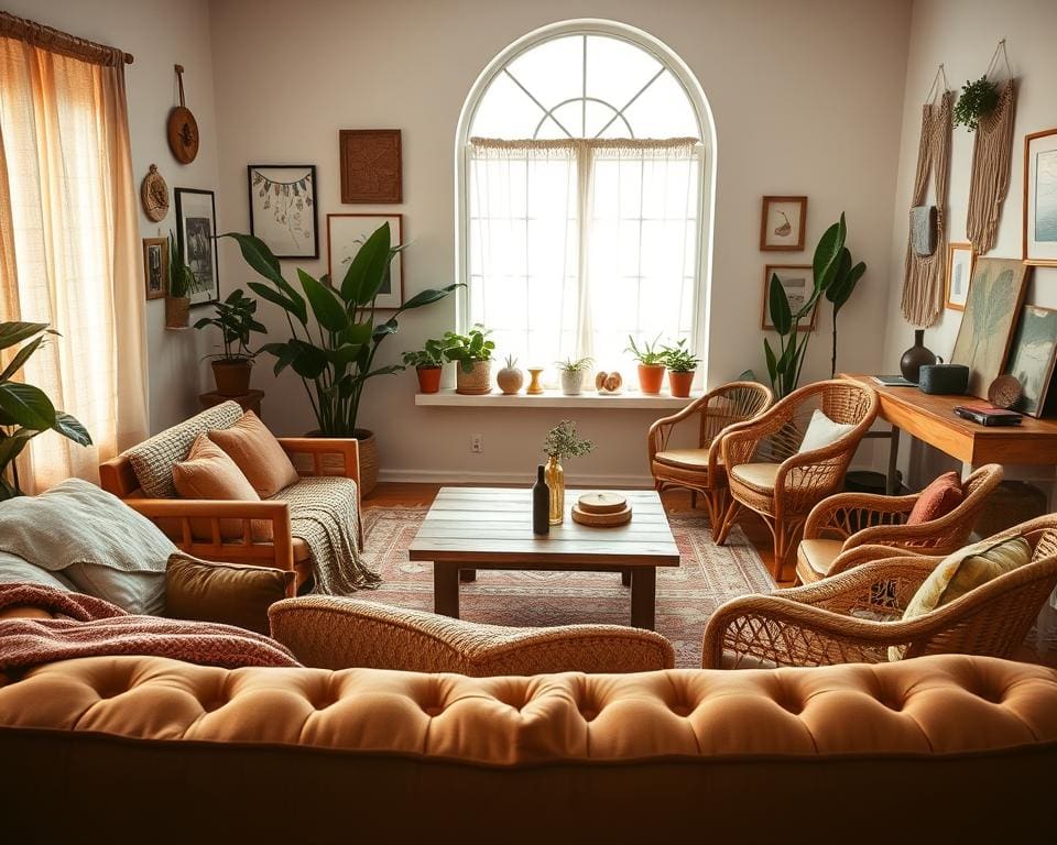 Wohnzimmer gestalten im Boho-Stil
